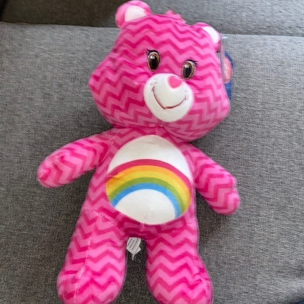 Care Bears Cheer Bear Plush 8.5" Pink Stripes Rainbow Stuffed Animal T8